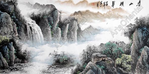 592x294 Green Mountain In Spring Chinese Painting - Chinese Mountain Painting