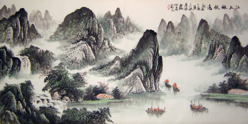 800x401 The Boats On The River - Chinese Mountain Painting