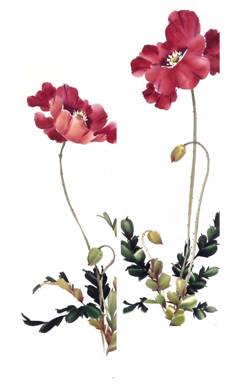 770x1264 Saatchi Art Chinese Painting Poppy Diptych Painting By Mayee - Chinese Painting