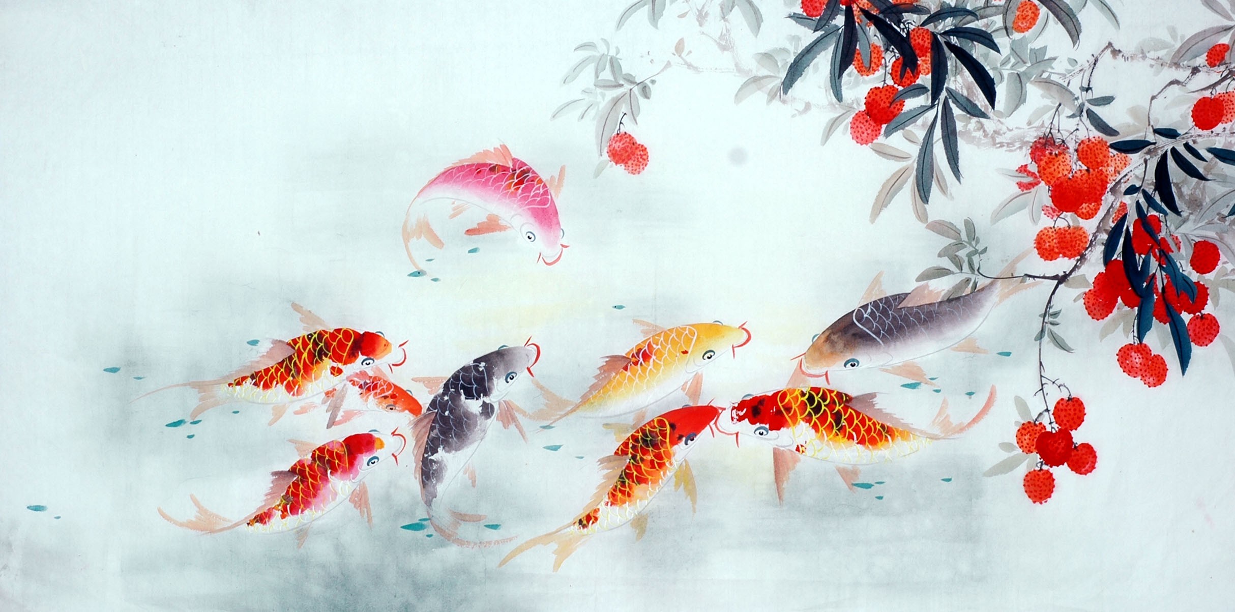 2428x1203 Chinese Carp Painting - Chinese Painting