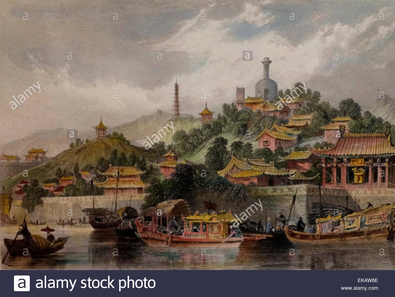 1300x980 Gardens Of The Imperial Palace Peking, China 19th Century Stock - Chinese Palace Painting