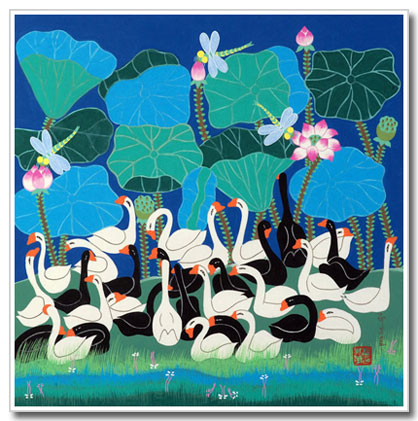 418x421 Chinese Folk Art, Jinshan Peasant Painting, Animals Gallery, Geese - Chinese Peasant Painting