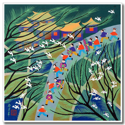 418x419 Chinese Folk Art, Jinshan Peasant Painting, Kids Gallery, Going - Chinese Peasant Painting