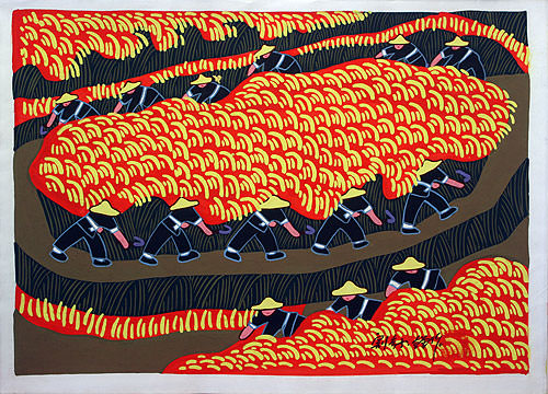 500x360 Reaping The Millet - Chinese Peasant Painting