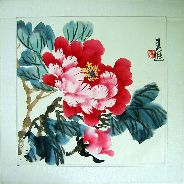600x600 Red Peony - Chinese Peony Painting