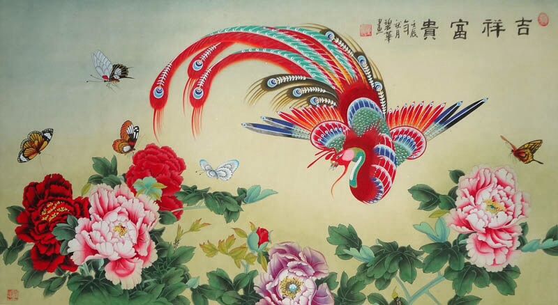 800x438 Chinese Phoenix Peonies Ink Peony, Phoenix - Chinese Phoenix Painting