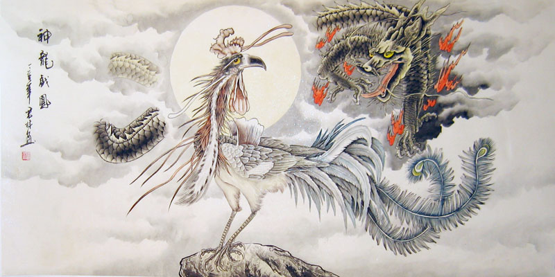 800x400 Dragon And Phoenix - Chinese Phoenix Painting