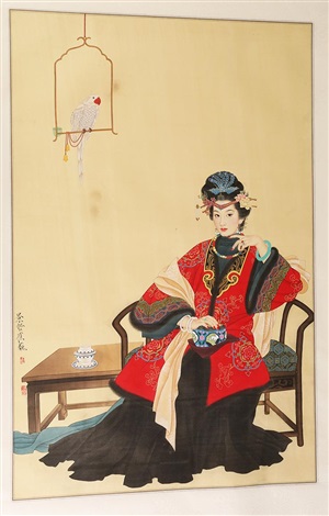 300x470 Chinese Painting, Portrait Of Lady Seated Having Tea, Modern A7bda - Chinese Portrait Painting