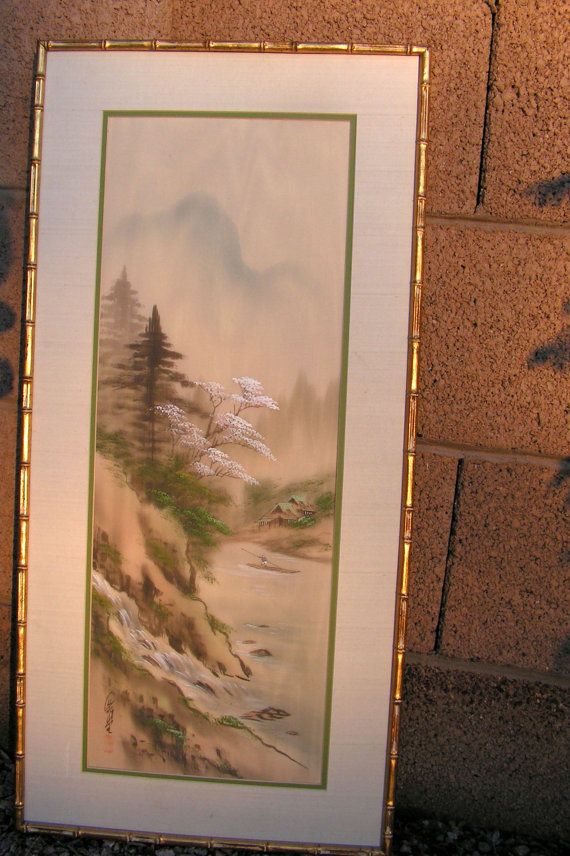 570x856 Japanese Chinese Silk Painting Vintage Framed Wall Art Hanging - Chinese Silk Art Painting