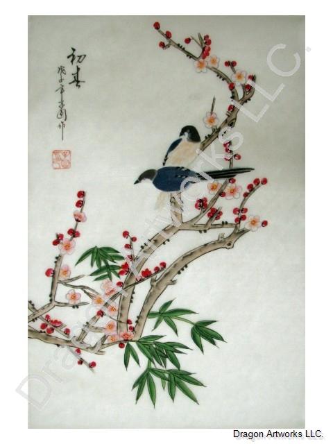 480x640 Birds, Bamboo And Plum Blossoms Chinese Silk Painting - Chinese Silk Painting