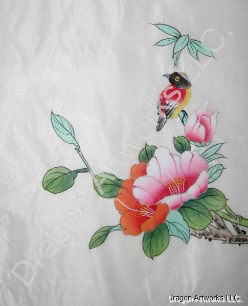 485x600 Red Bird And Flowers Chinese Silk Painting - Chinese Silk Painting