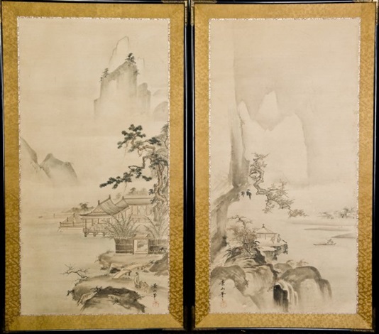 534x470 Chinese Landscape Ink Color On Silk Painting, Framed By Chinese - Chinese Silk Painting