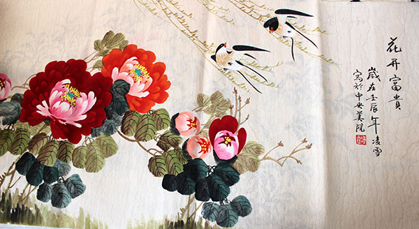 600x328 Rich Blossoming Chinese Birds Flowers Painting Wall Art Chinese - Chinese Silk Painting Value