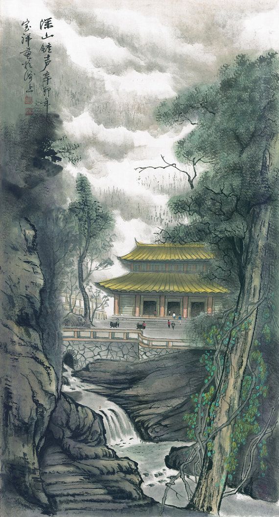 570x1054 When Temple Bell Rings In The Remote Mountain - Chinese Temple Painting