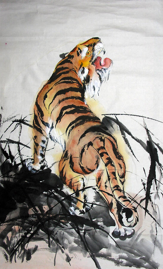546x900 Chinese Tiger Painting By Elizabeth York - Chinese Tiger Painting