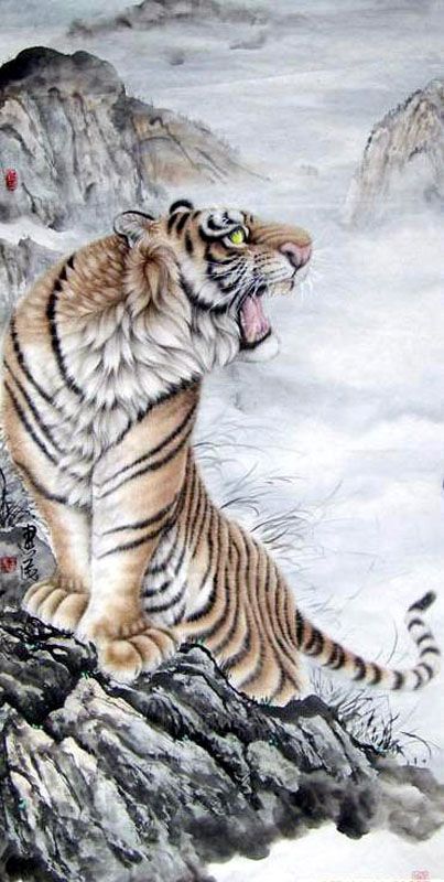 403x800 Chinese Tiger Paintings Artists Tiger,69cm X X 54 - Chinese Tiger Painting