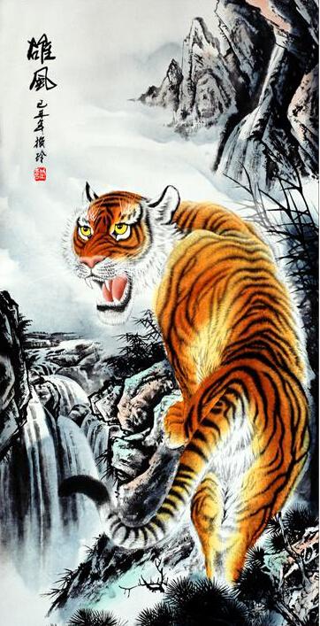 362x707 Tiger On The Mountain Traditional Chinese Art Painting Home Office - Chinese Tiger Painting