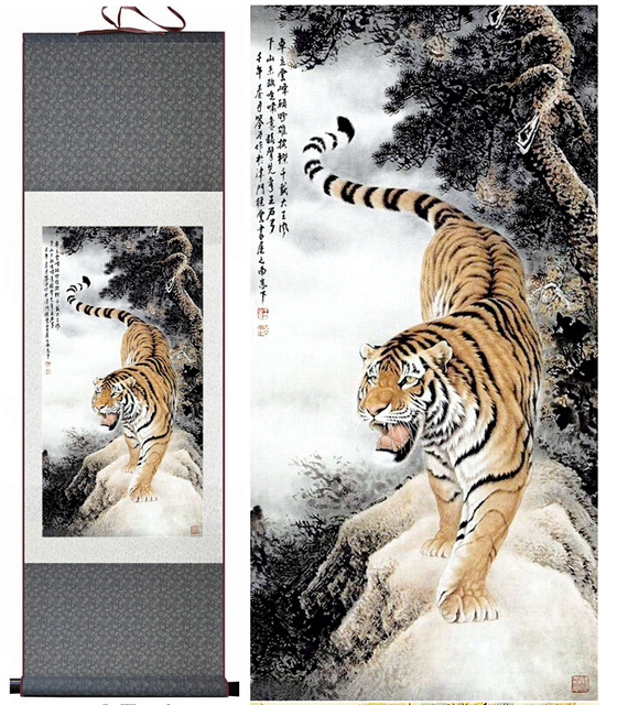 560x640 Tiger Silk Art Painting Chinese Art Painting Home Office - Chinese Tiger Painting
