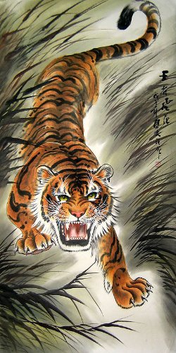 250x500 Downhill Tiger - Chinese Tiger Painting