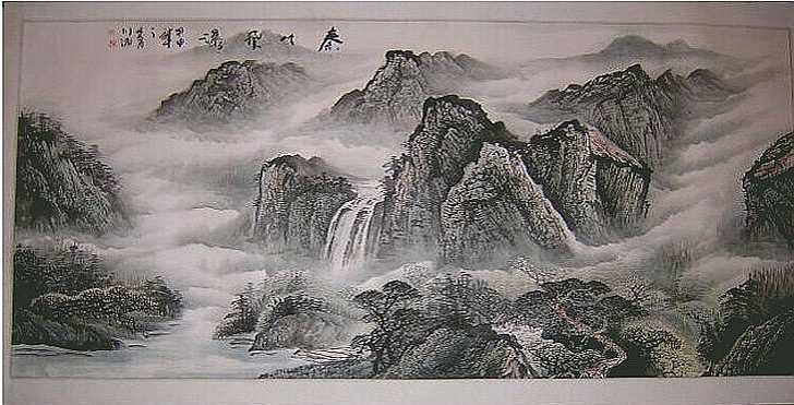 728x371 Chinese Secret Waterfall Paintings - Chinese Wall Painting