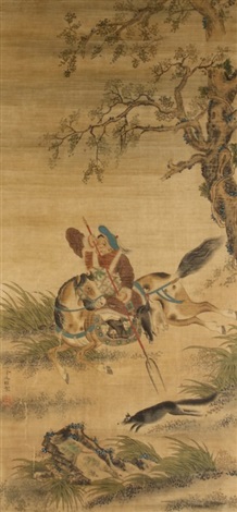 218x470 Chinese Scroll Painting Of Warrior By Jin Tingbiao On Artnet - Chinese Warrior Painting