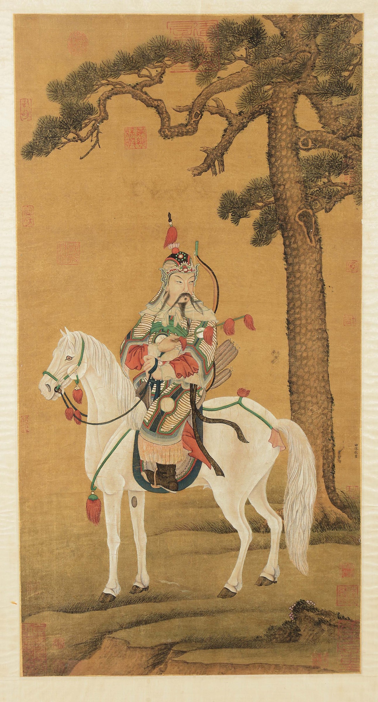 1294x2400 A Painting On Paper Depicting Warrior On A Horse With Tian Shen - Chinese Warrior Painting