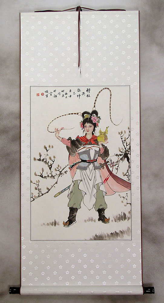 542x1000 Ancient Chinese Warrior And Woman General Mu Guiying Wall Scroll - Chinese Warrior Painting