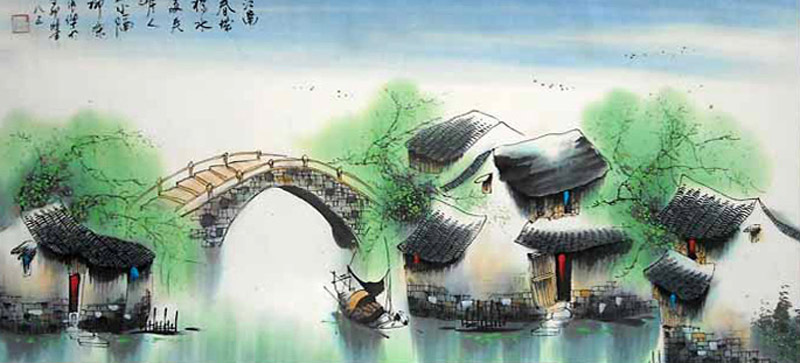 800x363 Chinese Water Township Painting 1195011, 57cm X X - Chinese Water Painting