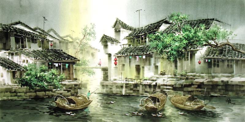 800x401 Chinese Water Township Painting 1207004, 60cm X X - Chinese Water Painting
