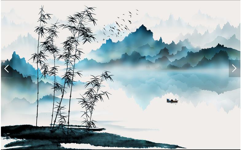 788x490 Custom Chinese Painting Wallpaper, Mountain And Water Boat Bamboo - Chinese Water Painting
