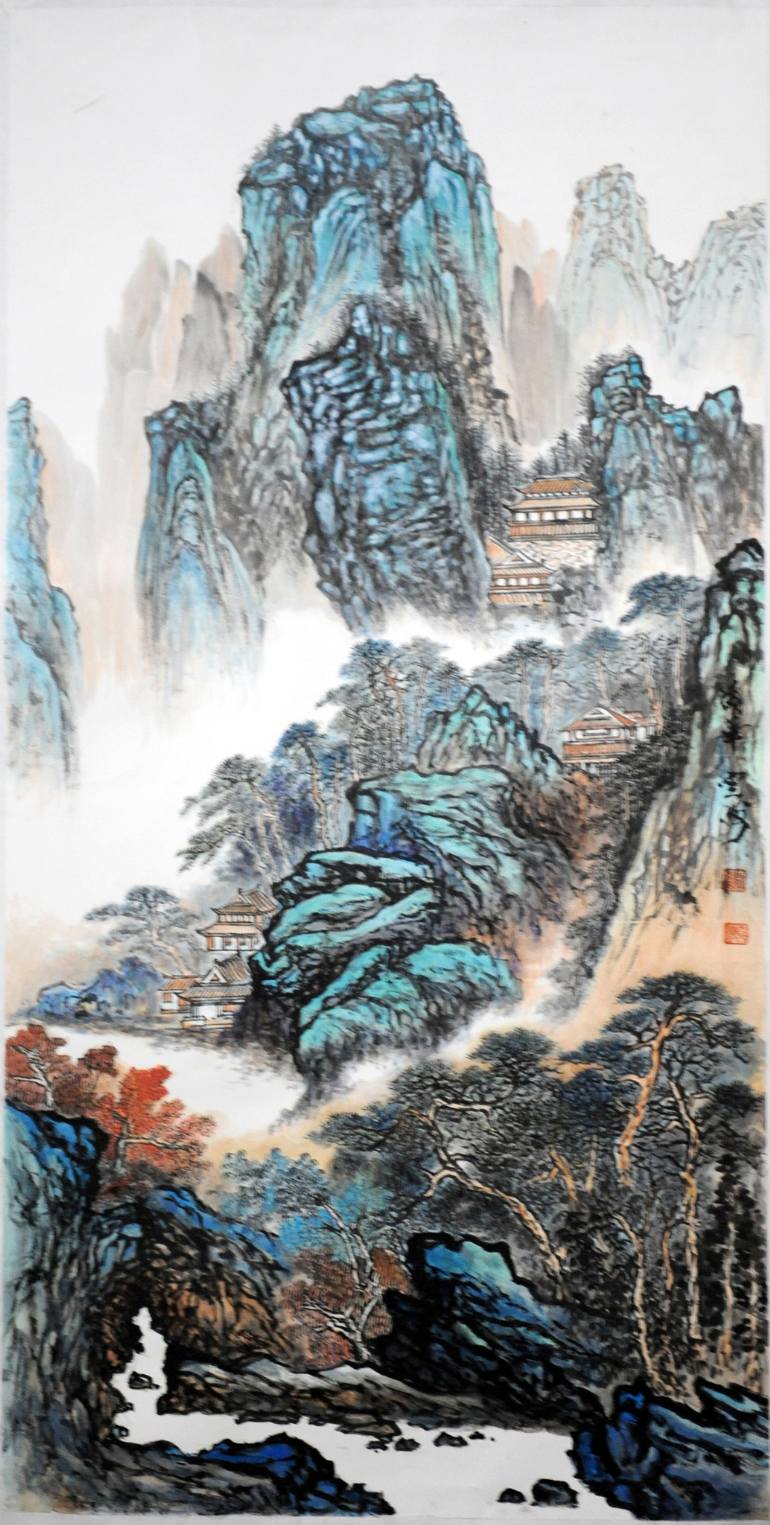 770x1525 Saatchi Art Chinese Watercolour Landscape Paining,with Heavy - Chinese Water Painting