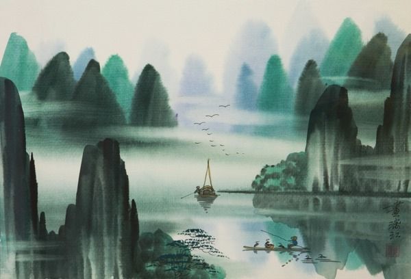 600x408 Watercolor Paintings Chinese Fishermen In Guilin Watercolor - Chinese Water Painting