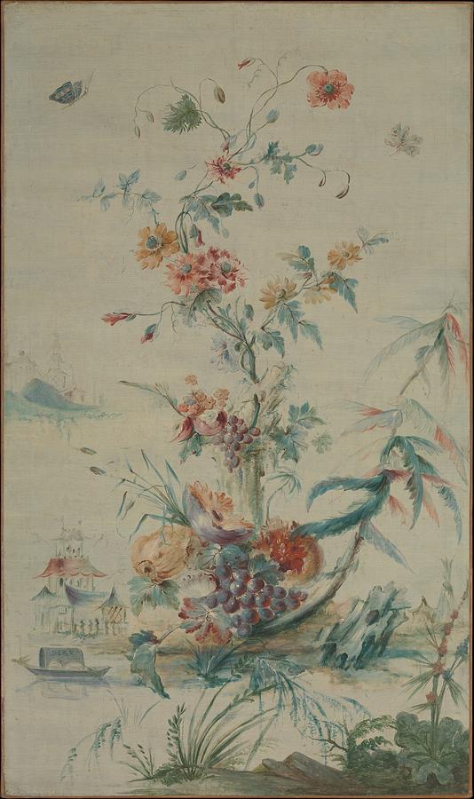 534x900 Flowers And Chinoiserie Painting By French Painter Late 18th Century - Chinoiserie Painting