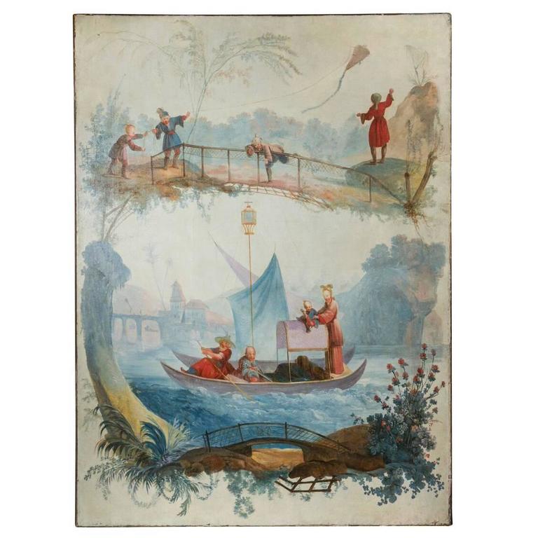 768x768 Grand, 18th Century Chinoiserie Painting For Sale - Chinoiserie Painting