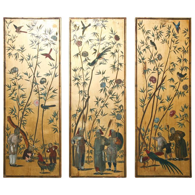 768x768 Set Of Three Chinoiserie Wood Panels By Palladio - Chinoiserie Painting