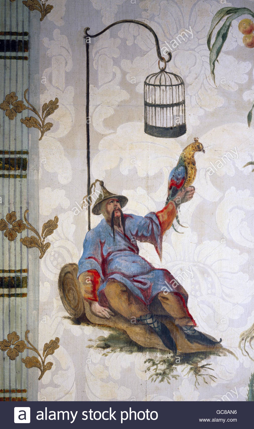 823x1390 Fine Arts, Wallpaper, Chinoiserie, Sitting Chinese With Bird Stock - Chinoiserie Painting