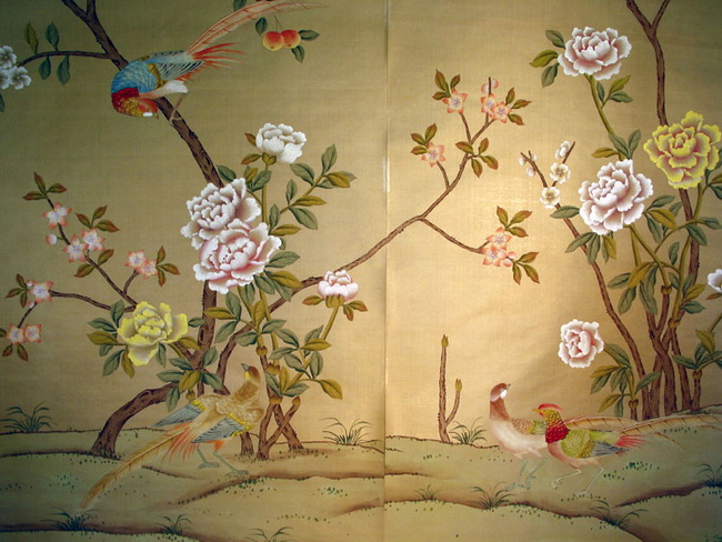 650x488 Hand Painted Wallpaper, Silk Wallpaper, China Wallpaper, Grace - Chinoiserie Painting