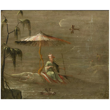 355x355 A Chinese Dignitary Riding A Fish (One Of Eleven Panels - Chinoiserie Painting