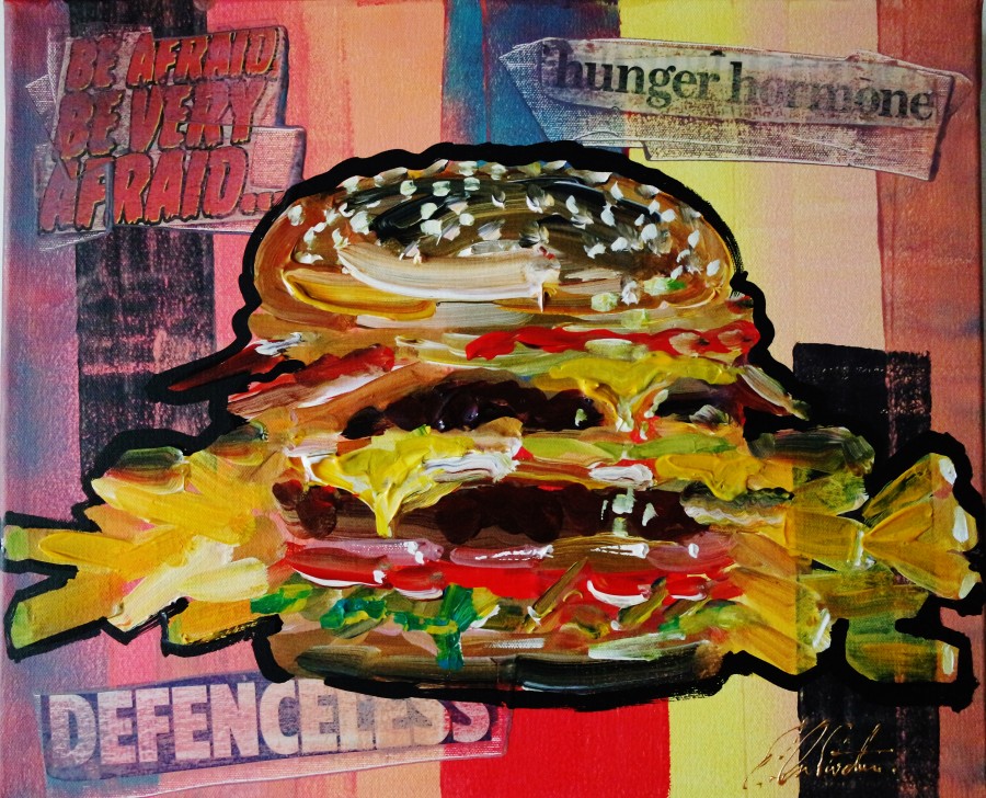 900x728 Burger And Chips Pop Art 0492 By Eraclis Artistidou - Chips Painting