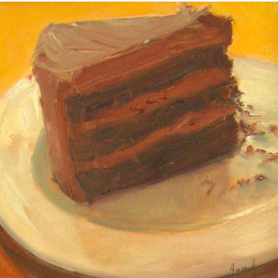 900x900 Louise's Chocolate Cake Painting By Margaret Aycock - Chocolate Cake Painting