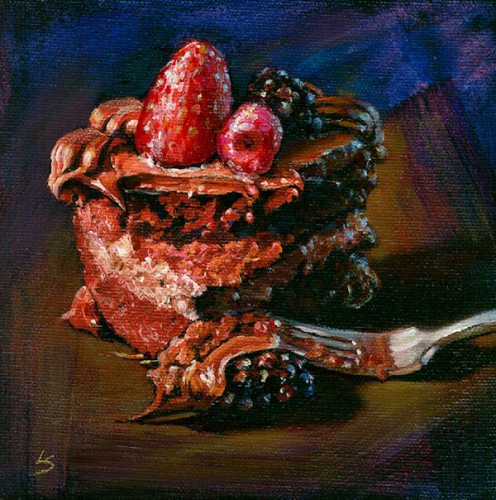 496x500 Mounted Giclee Print Of A Chocolate Cake Painting By Lesley Spanos - Chocolate Cake Painting