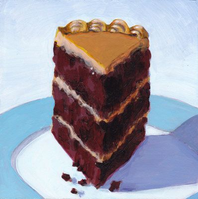 398x400 Painting Of A Slice Of Chocolate Cake, By Deryk Lanier Food Art - Chocolate Cake Painting