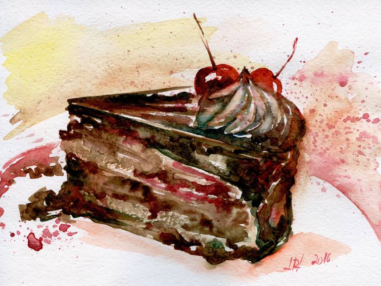 770x578 Saatchi Art Dessert. Chocolate Cake Painting By Liana Riazanova - Chocolate Cake Painting