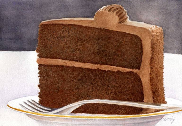 770x535 Saatchi Art Slice Of Chocolate Cake Painting By Candy Witcher - Chocolate Cake Painting