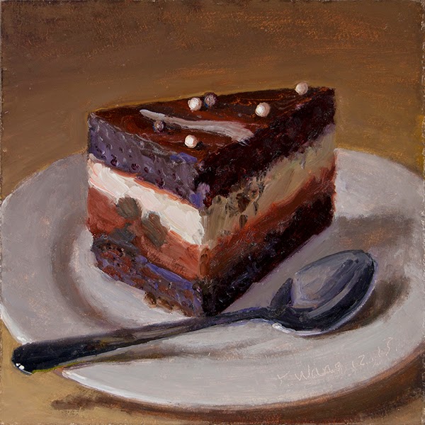 600x600 Wang Fine Art A Slice Of Cake, Food Painting, A Painting A Day - Chocolate Cake Painting