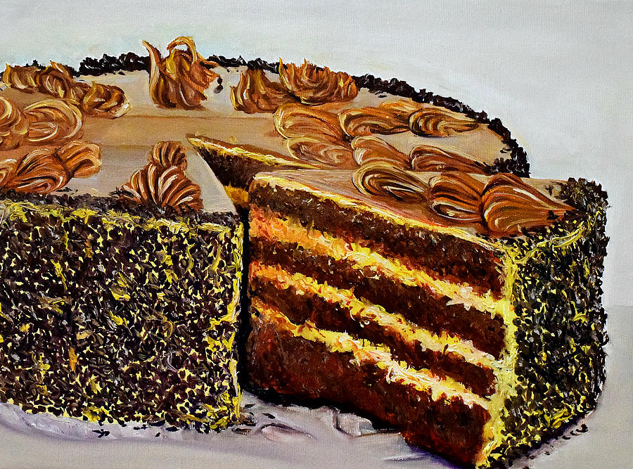 900x667 Chocolate Cake Painting By Elena Dmitrenko - Chocolate Cake Painting