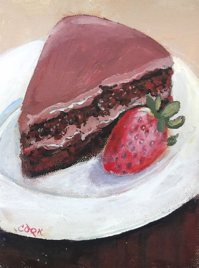 675x906 Chocolate Cake With A Strawberry Past Youtube Live Lesson - Chocolate Cake Painting
