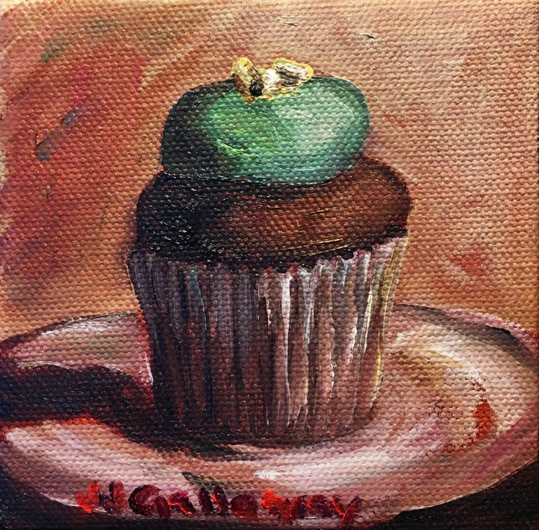770x756 Saatchi Art Mint Chocolate Cupcake Painting By Jj Galloway - Chocolate Painting