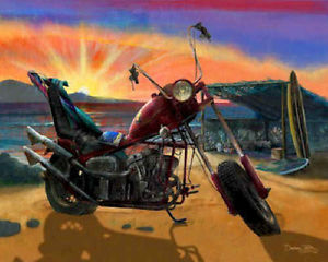 300x240 Surf Art ~ Chopper Motorcycle Beach Motor Bike ~ Hawaiian Sunset - Chopper Painting