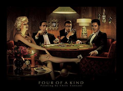 480x356 Legends Playing Poker Four Of A Kind Art Print Poster By Chris - Chris Consani Painting